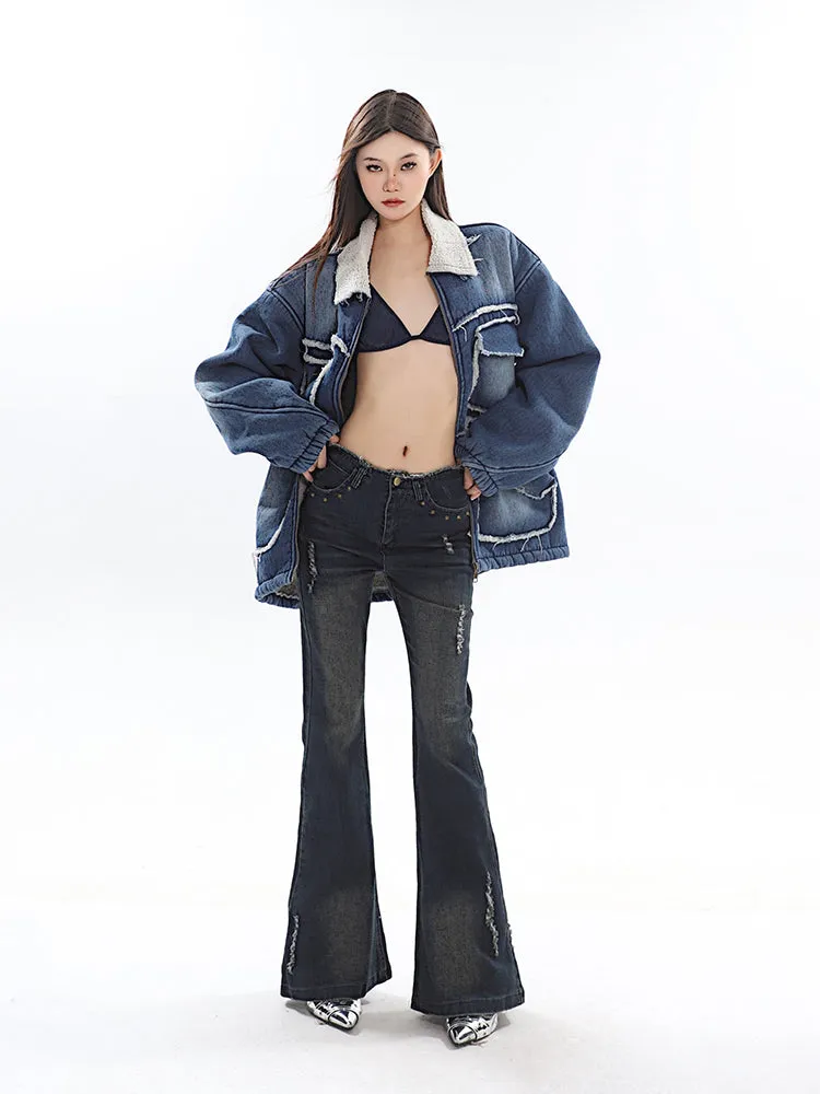 【23s November.】Washed Distressed Raw Edge Jeans