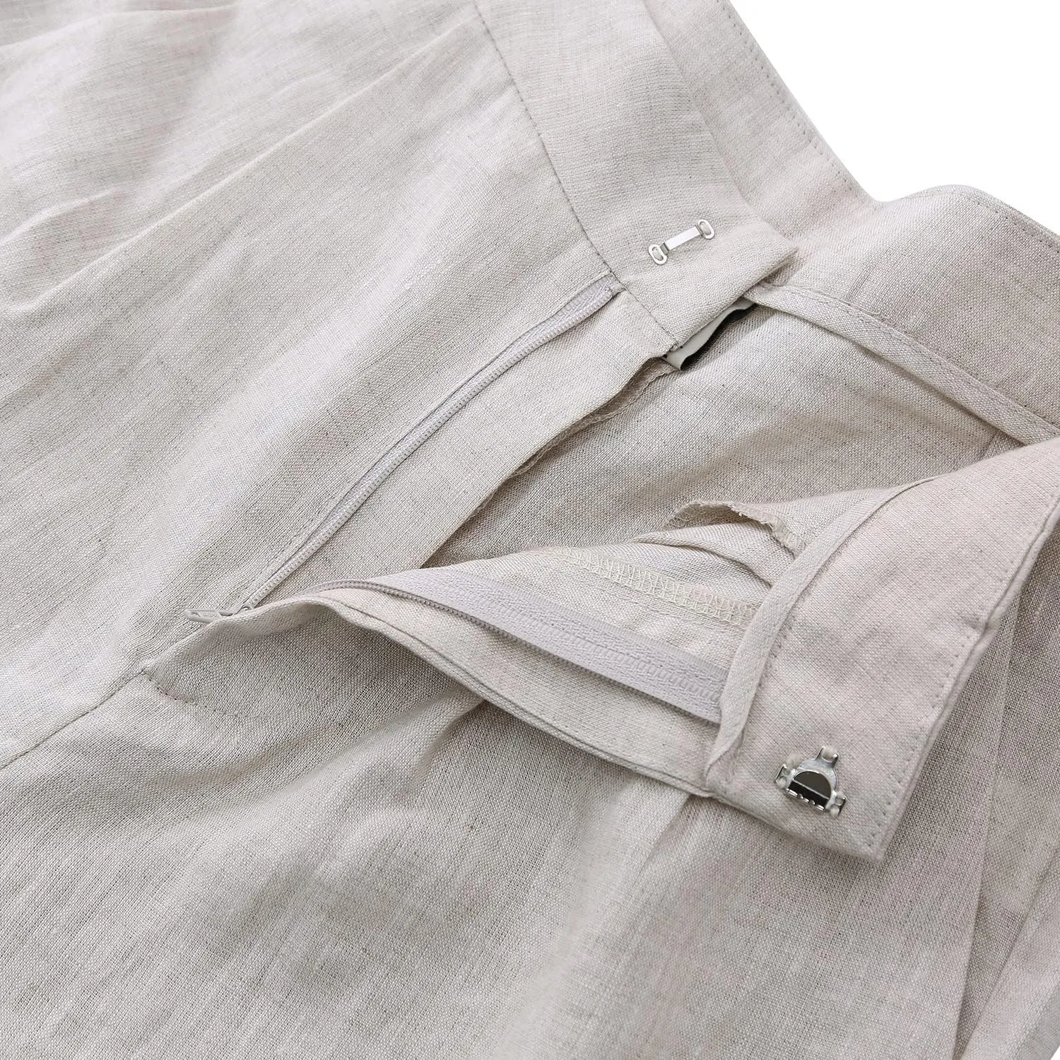 Amazhiyu Women's Linen Crop Pants Wide Leg Straight Pleated Front Ankle Trouser