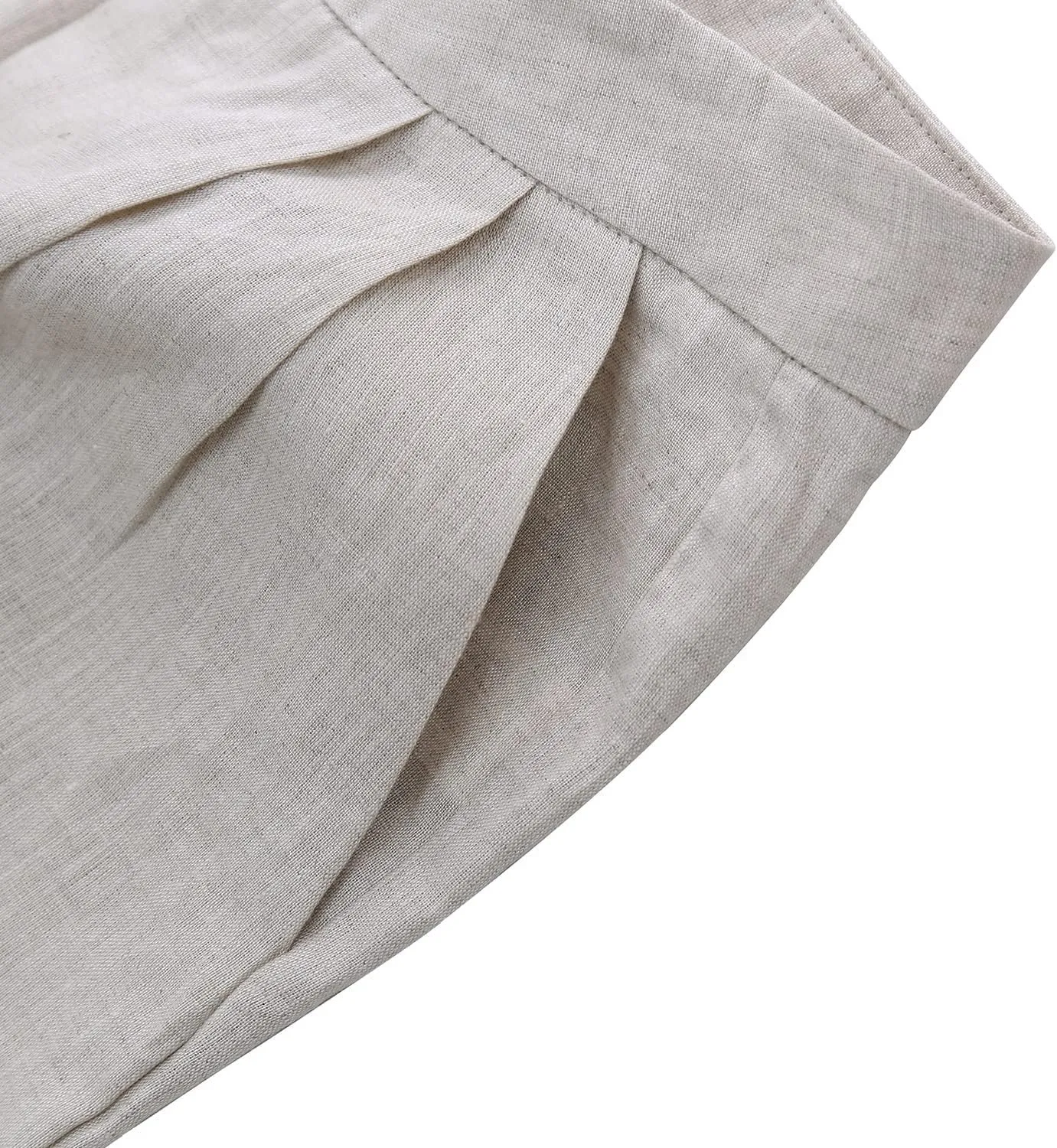 Amazhiyu Women's Linen Crop Pants Wide Leg Straight Pleated Front Ankle Trouser