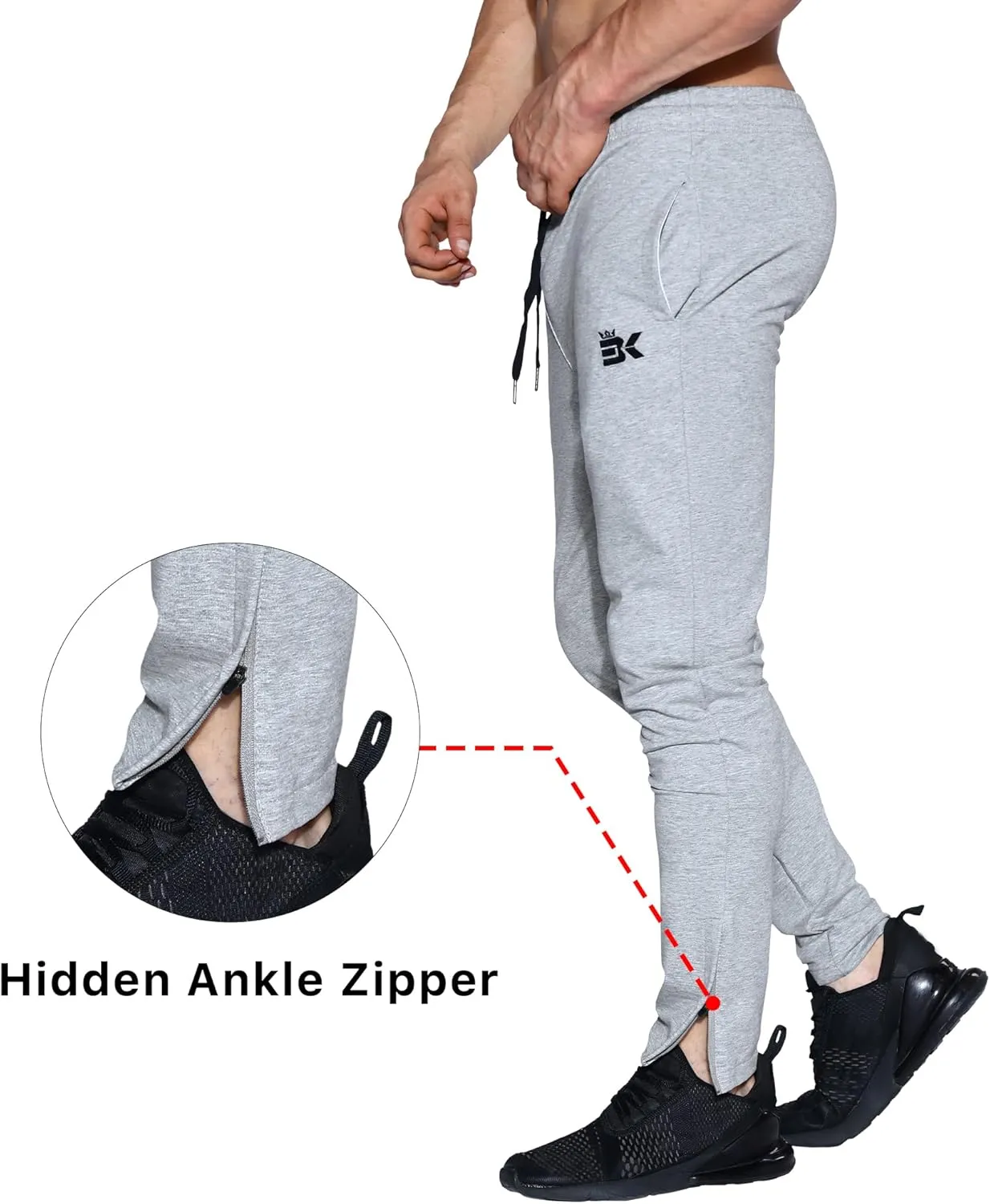 BROKIG Mens Leglock Gym Jogger Sweat Pants Ankle Zip,Workout Sweatpants Athletic Tapered Jogging Pants with Pockets