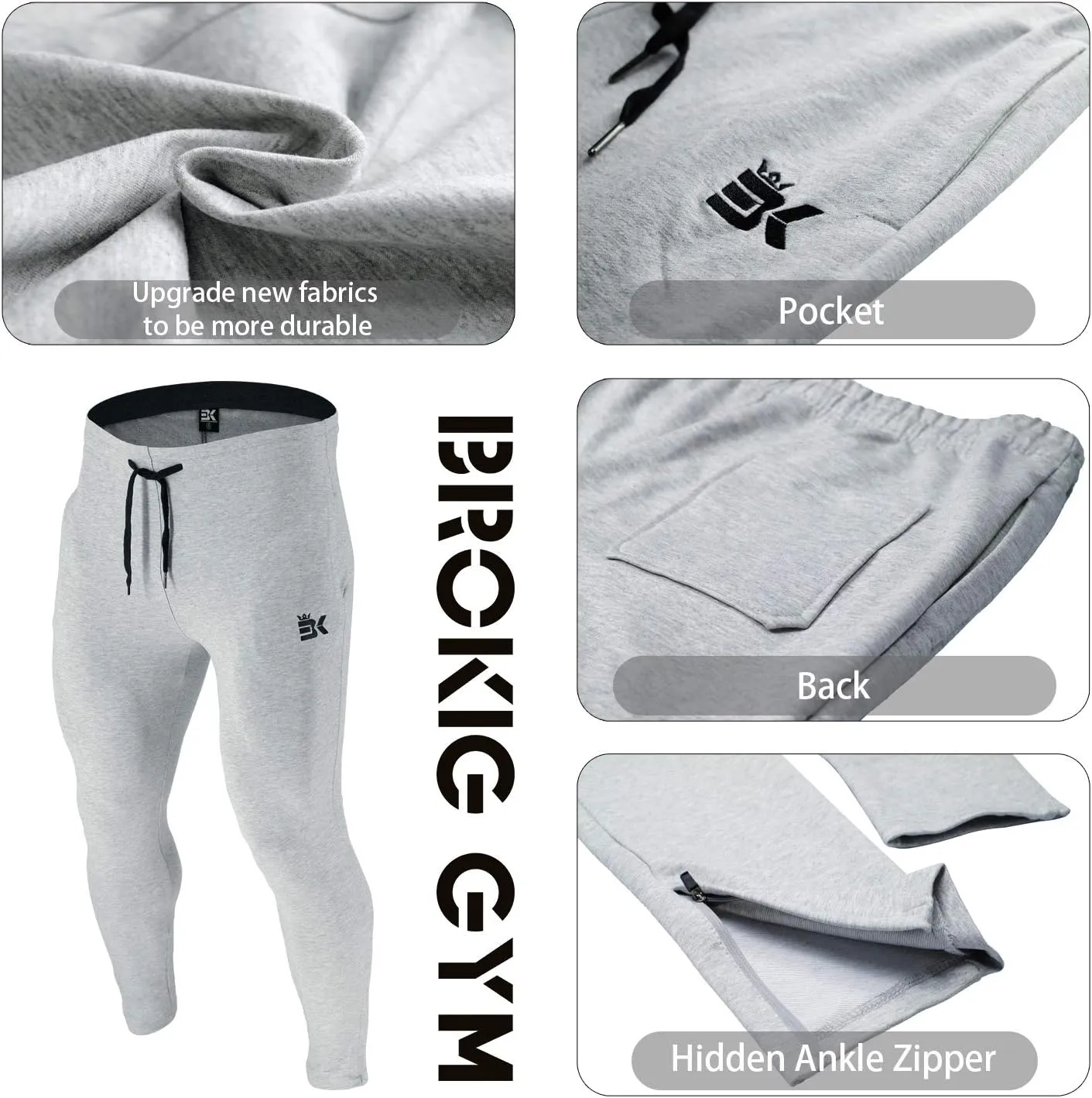 BROKIG Mens Leglock Gym Jogger Sweat Pants Ankle Zip,Workout Sweatpants Athletic Tapered Jogging Pants with Pockets