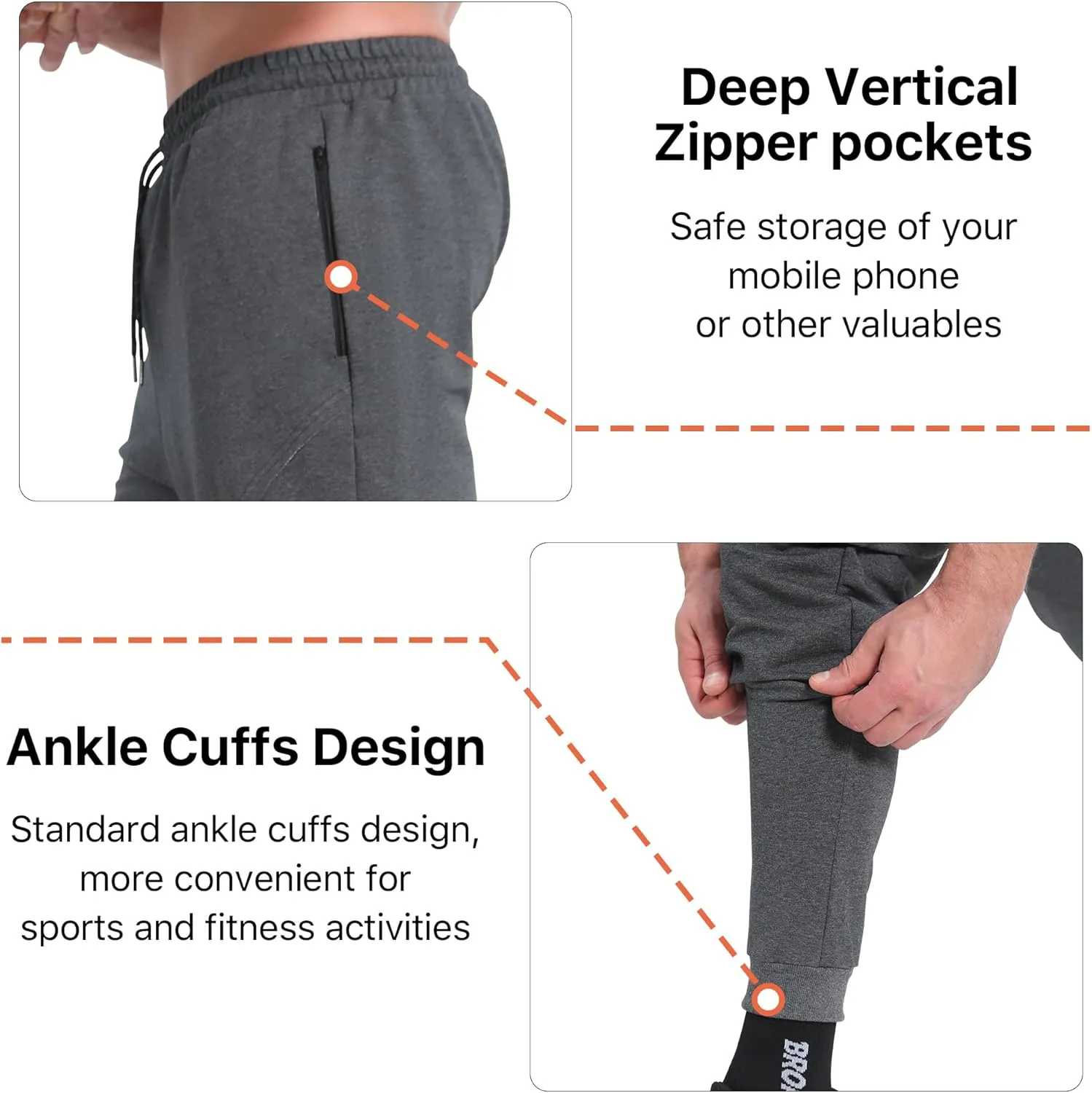 BROKIG Mens Vertzip Gym Joggers Pants, Carrot Fit Athletic Pants Casual Tapered Workout Sweatpants with Zipper Pockets