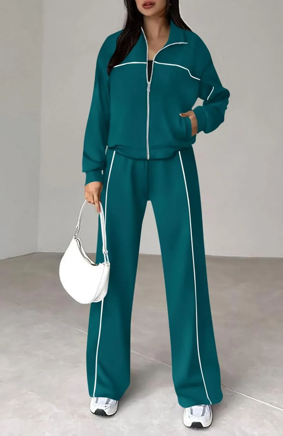 BTFBM Women's Two Piece Tracksuit Fall 2025 Long Sleeve Zip Up Sweatshirt Long Pants Outfits Jogger Sweatsuit Sets