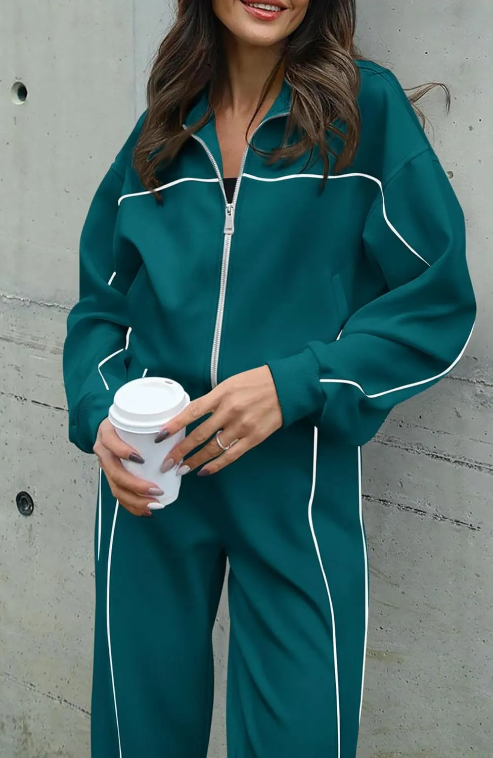 BTFBM Women's Two Piece Tracksuit Fall 2025 Long Sleeve Zip Up Sweatshirt Long Pants Outfits Jogger Sweatsuit Sets