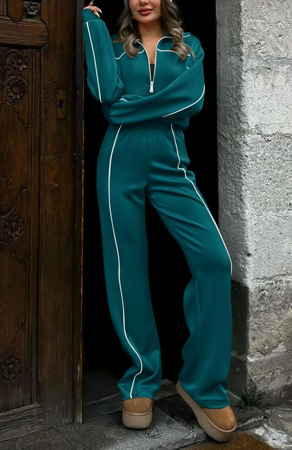 BTFBM Women's Two Piece Tracksuit Fall 2025 Long Sleeve Zip Up Sweatshirt Long Pants Outfits Jogger Sweatsuit Sets