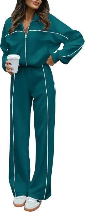 BTFBM Women's Two Piece Tracksuit Fall 2025 Long Sleeve Zip Up Sweatshirt Long Pants Outfits Jogger Sweatsuit Sets