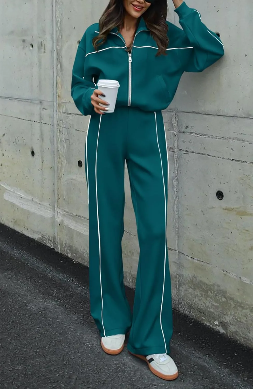 BTFBM Women's Two Piece Tracksuit Fall 2025 Long Sleeve Zip Up Sweatshirt Long Pants Outfits Jogger Sweatsuit Sets