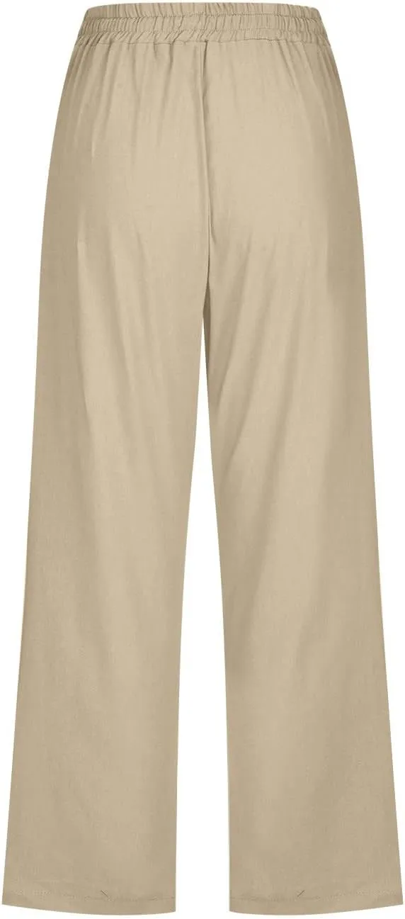 Capri Pants for Women 2025 Summer Linen Wide Leg Capris Casual Lightweight Capri Lounge Pants with Pockets