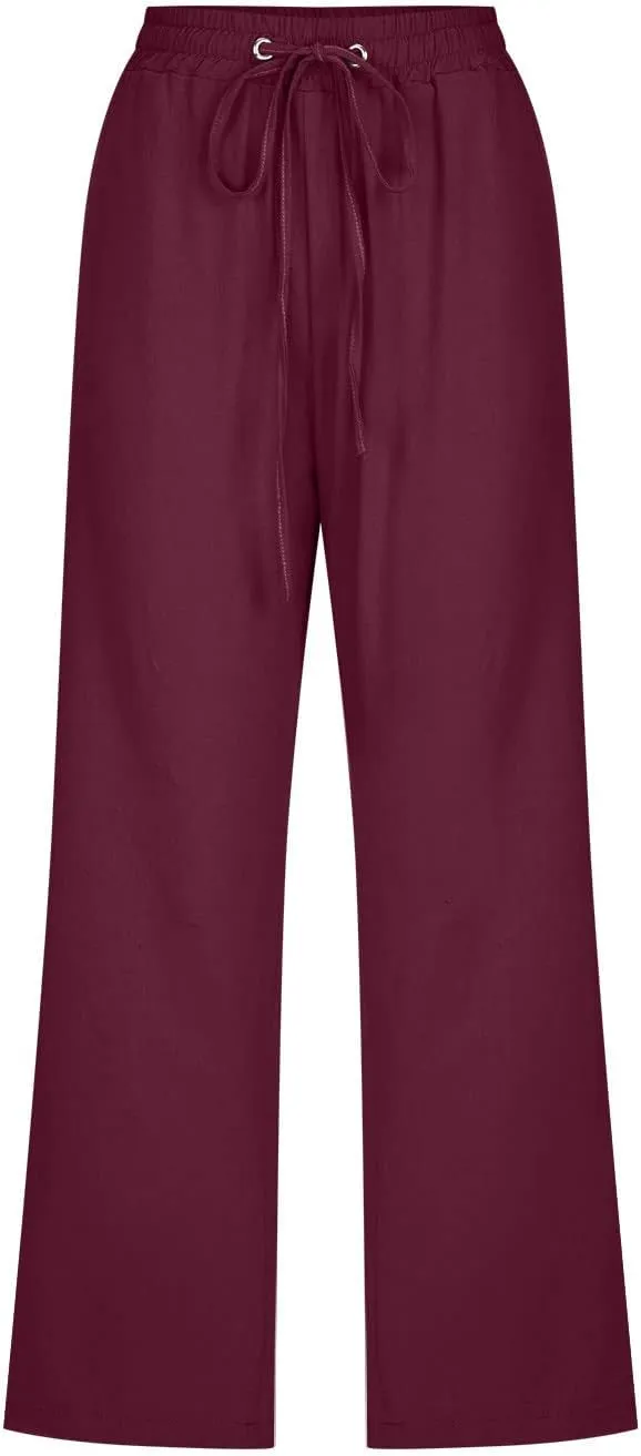 Capri Pants for Women 2025 Summer Linen Wide Leg Capris Casual Lightweight Capri Lounge Pants with Pockets