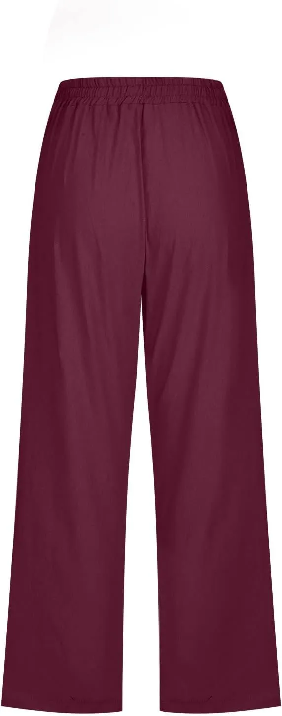 Capri Pants for Women 2025 Summer Linen Wide Leg Capris Casual Lightweight Capri Lounge Pants with Pockets