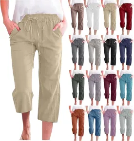 Capri Pants for Women 2025 Summer Linen Wide Leg Capris Casual Lightweight Capri Lounge Pants with Pockets