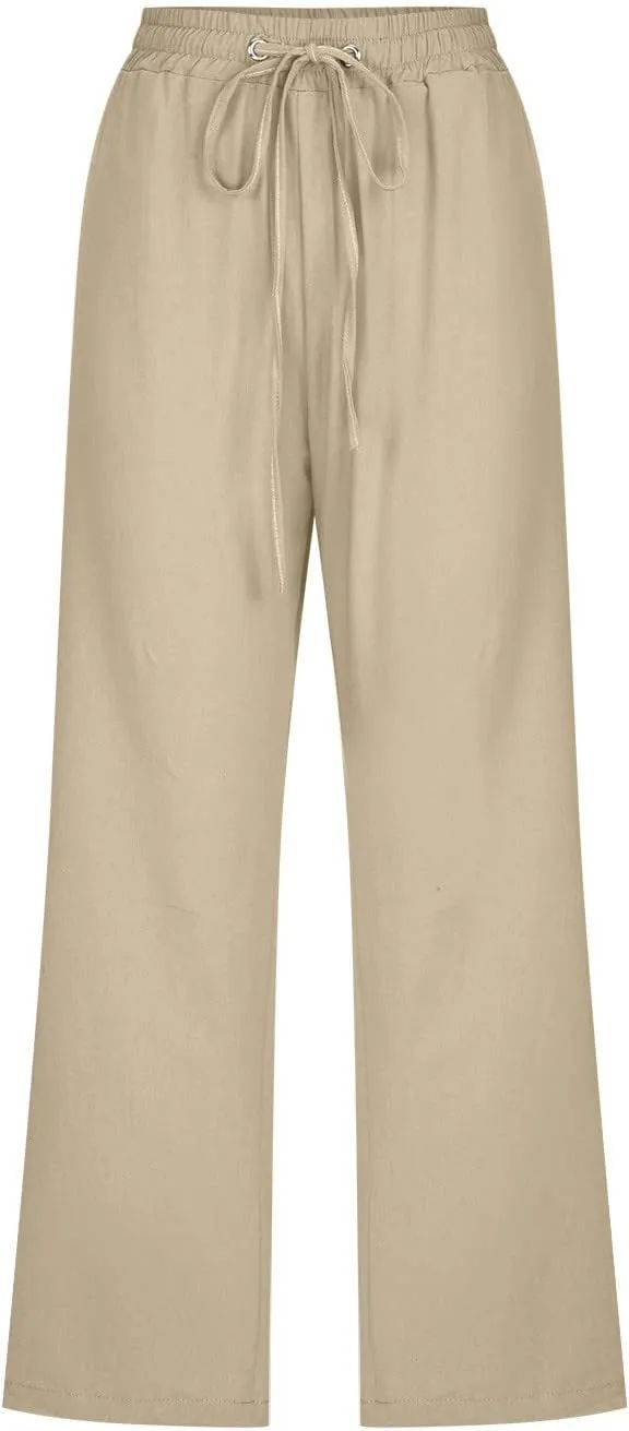 Capri Pants for Women 2025 Summer Linen Wide Leg Capris Casual Lightweight Capri Lounge Pants with Pockets