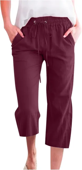 Capri Pants for Women 2025 Summer Linen Wide Leg Capris Casual Lightweight Capri Lounge Pants with Pockets