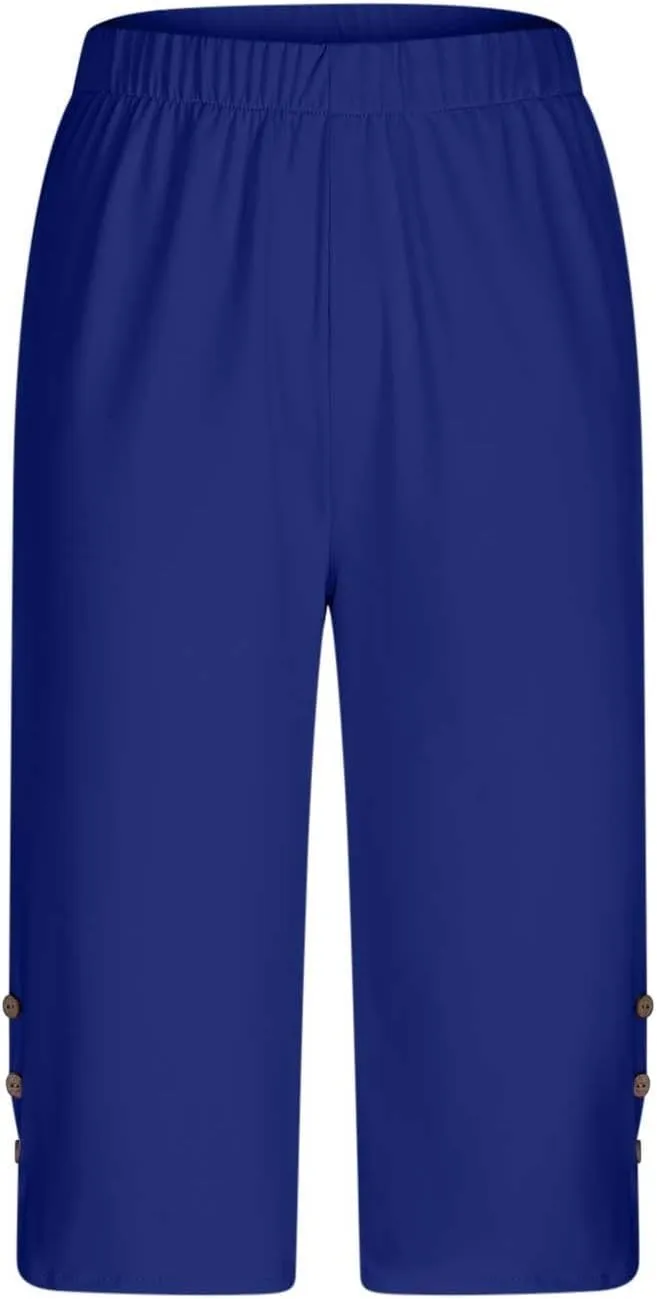 Capri Pants for Women Casual Summer Cropped Pants Plus Size Elastic Waist Capris Comfy Workout Loose Yoga Pants