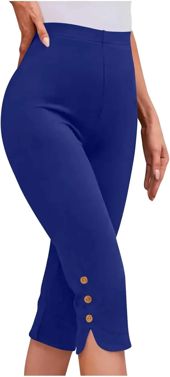Capri Pants for Women Casual Summer Cropped Pants Plus Size Elastic Waist Capris Comfy Workout Loose Yoga Pants