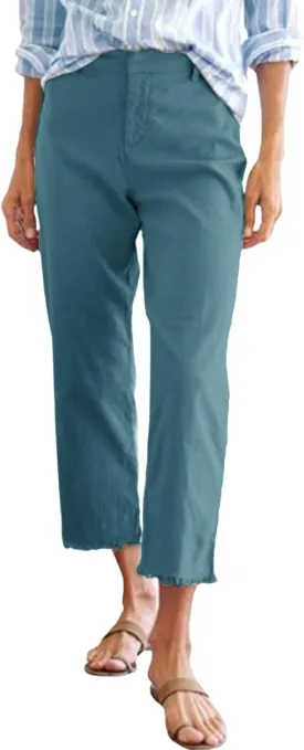 Capri Pants for Women High Waisted Straight Leg Linen Work Trousers Business Casual Raw Hem Ankle Pants Pockets