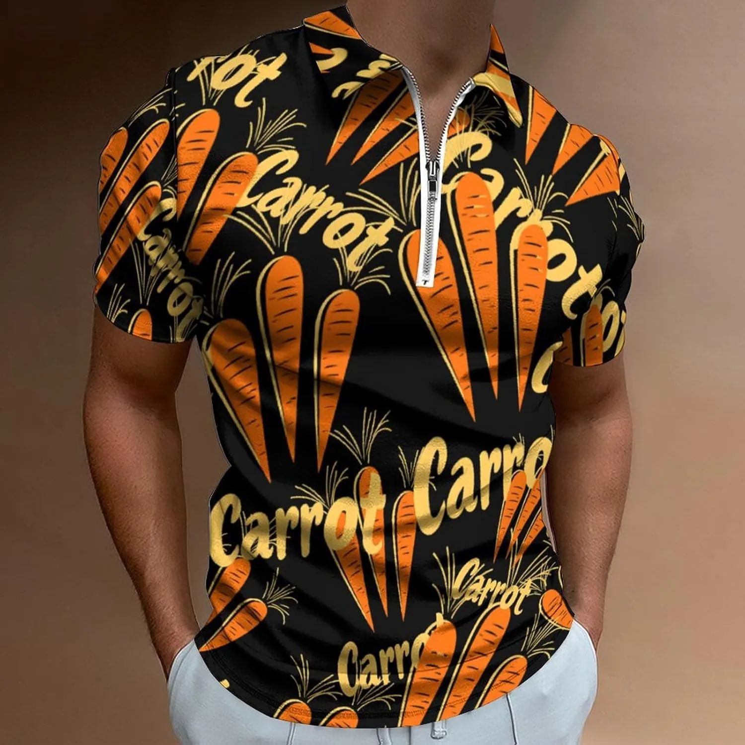 Carrot Trendy Polo Shirts for Men Short Sleeve Lapel Collar Zipper T-Shirts Outdoor Sports