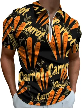 Carrot Trendy Polo Shirts for Men Short Sleeve Lapel Collar Zipper T-Shirts Outdoor Sports