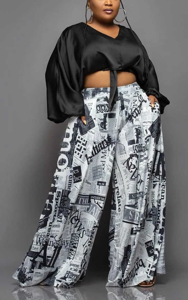 Casual Plus Size Wide Leg Palazzo Pants for Women Lounge High Waist Skirt Pants with Pockets Elastic Waistband