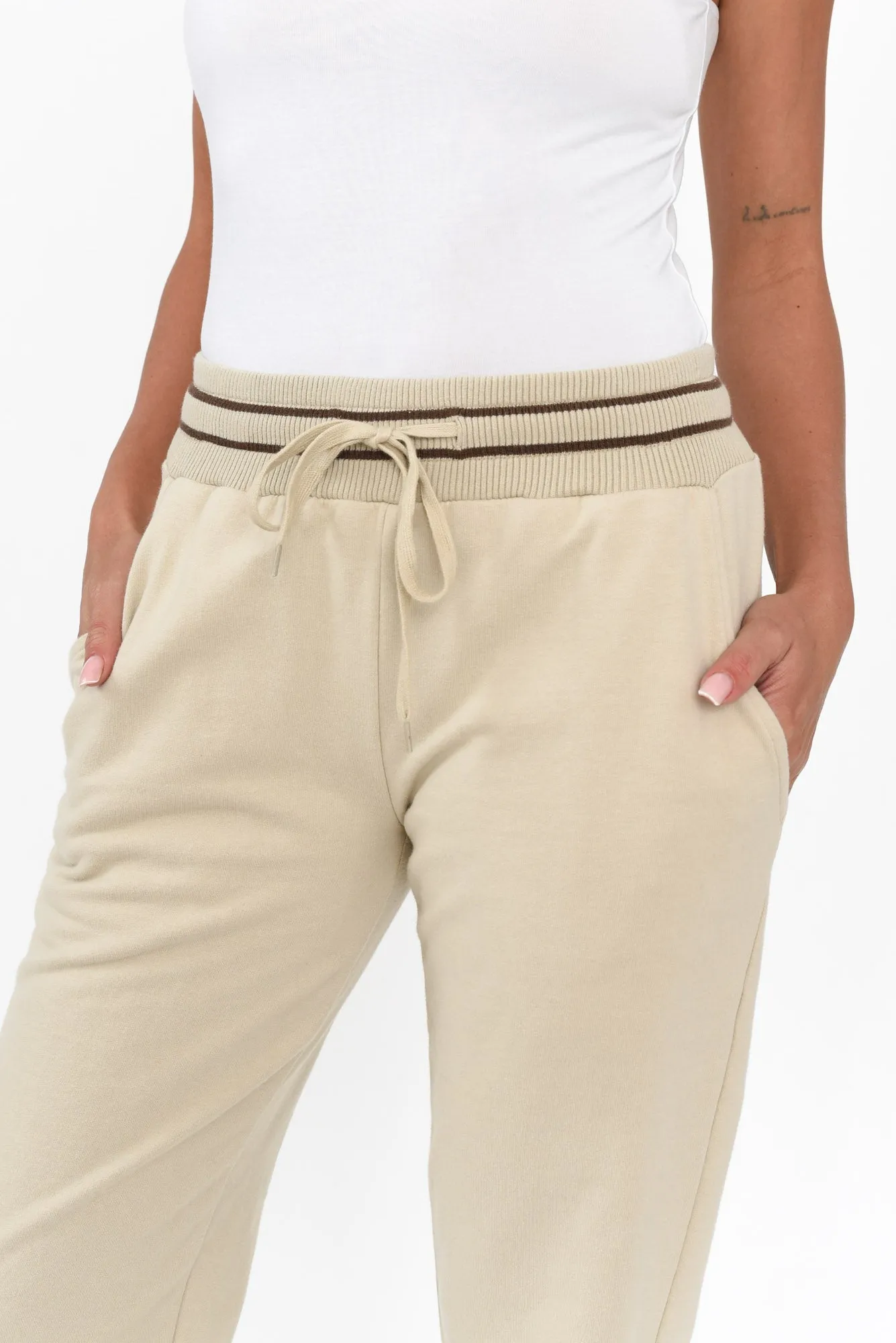 Claude Natural Cotton Blend Drawstring Pants