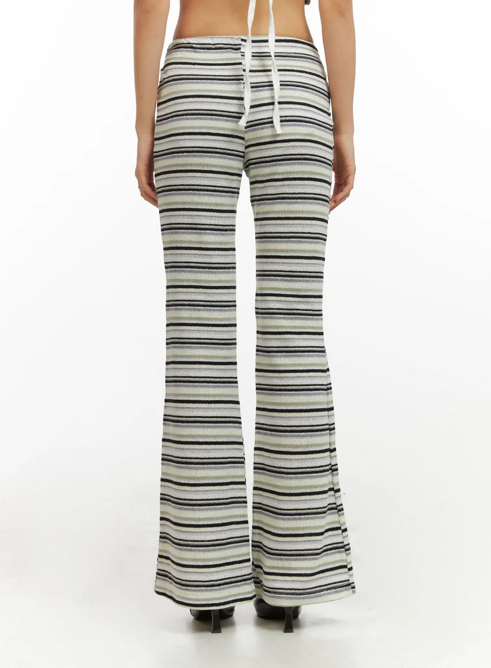 Cotton Stripe Bootcut Pants IY422