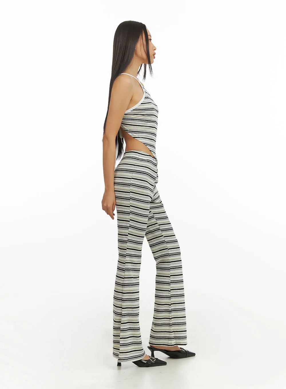Cotton Stripe Bootcut Pants IY422