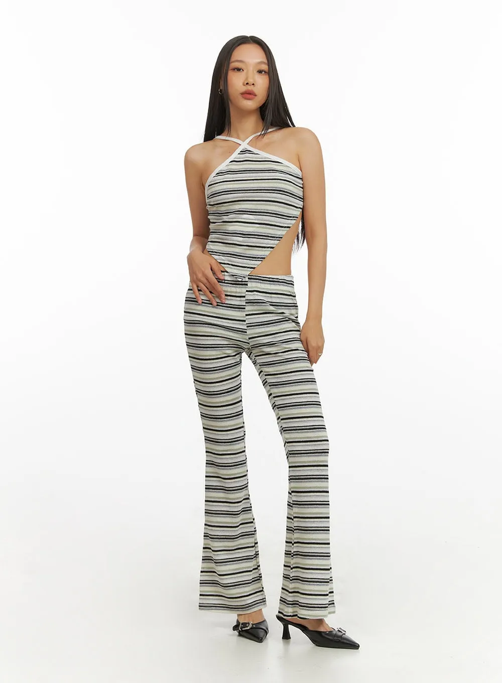 Cotton Stripe Bootcut Pants IY422