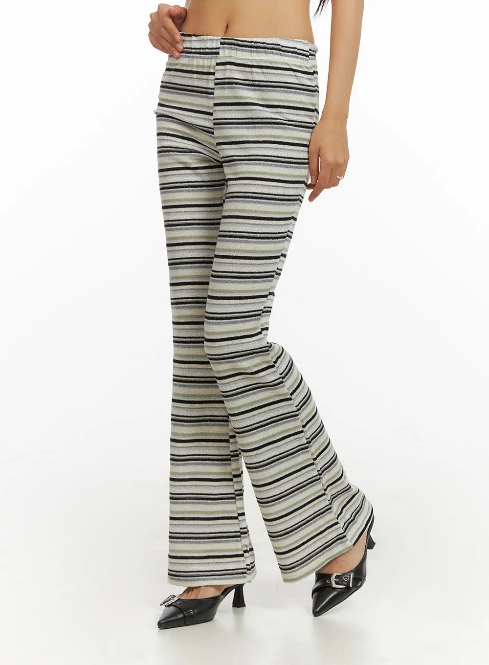 Cotton Stripe Bootcut Pants IY422