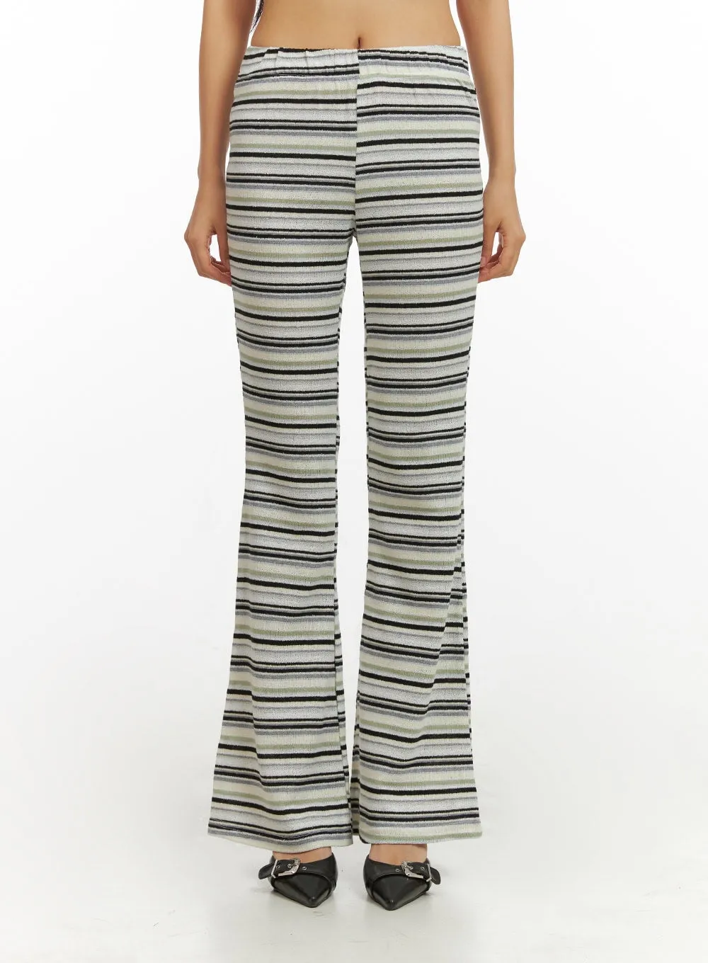Cotton Stripe Bootcut Pants IY422