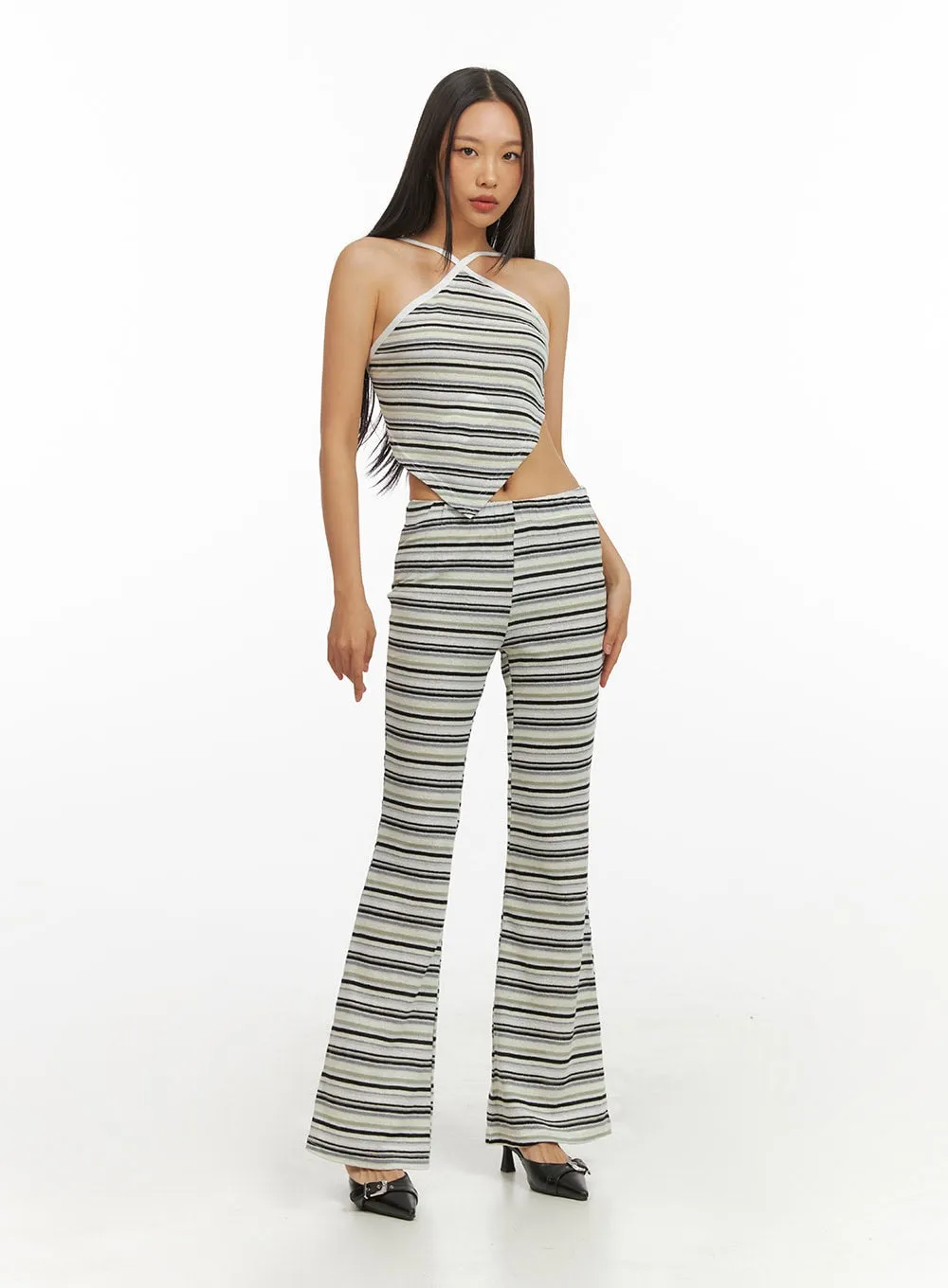 Cotton Stripe Bootcut Pants IY422