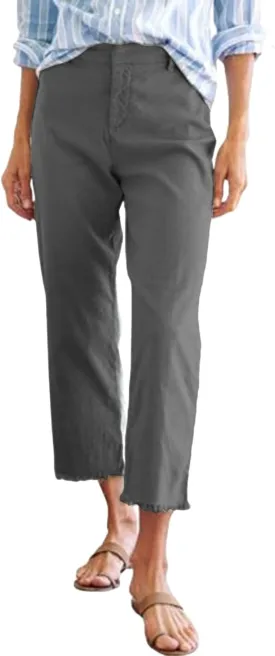 Cropped Linen Pants Women High Waisted Straight Leg Capri Work Trousers Business Casual Raw Hem Ankle Pants Pockets