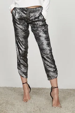 David Lerner - Ruched Ankle Jogger Black Silver