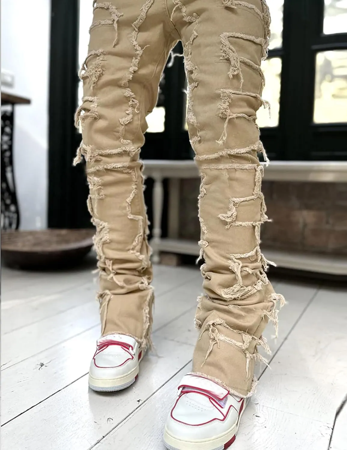 FantasyGears Mens Stacked Ripped Jeans Y2k Distressed Denim Pants Skinny Slim Fit Stretch Biker Jeans