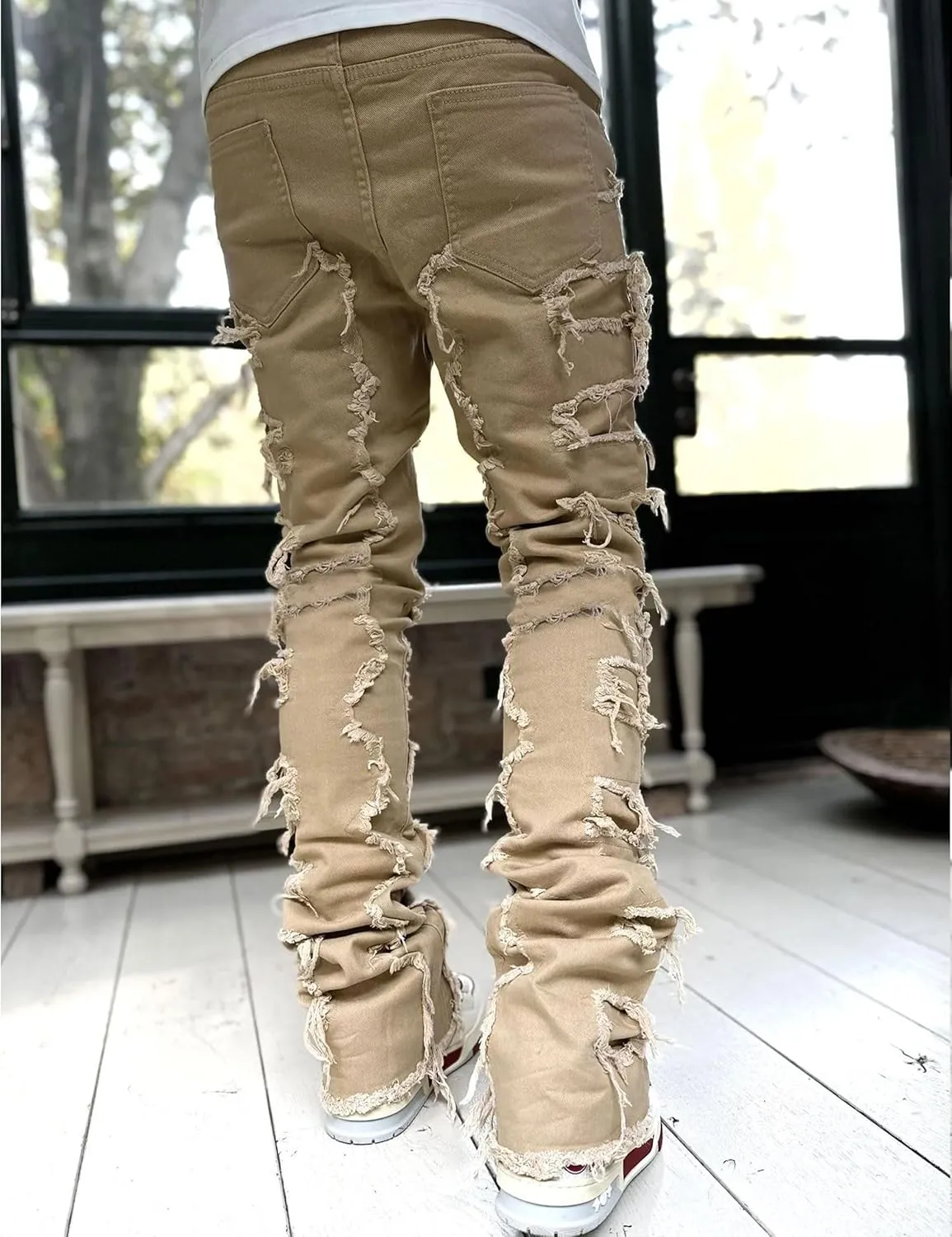 FantasyGears Mens Stacked Ripped Jeans Y2k Distressed Denim Pants Skinny Slim Fit Stretch Biker Jeans