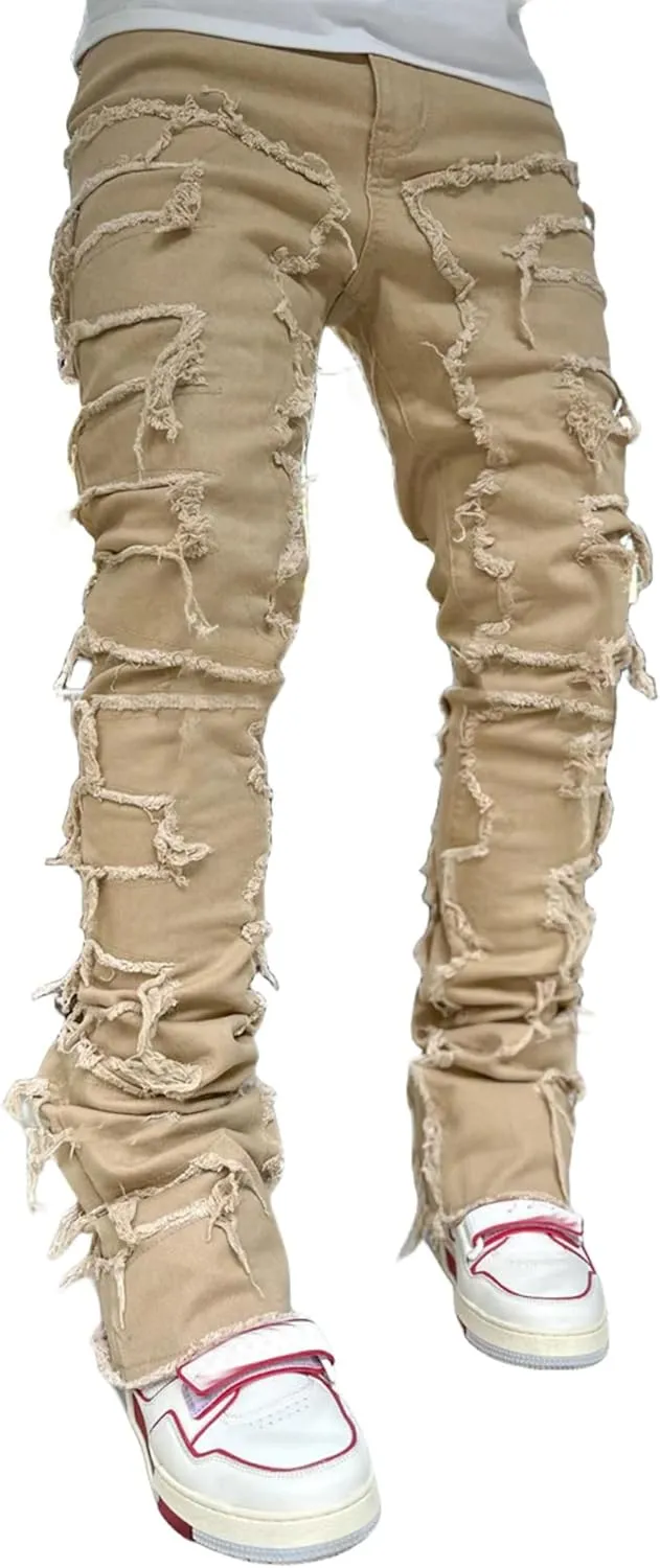 FantasyGears Mens Stacked Ripped Jeans Y2k Distressed Denim Pants Skinny Slim Fit Stretch Biker Jeans