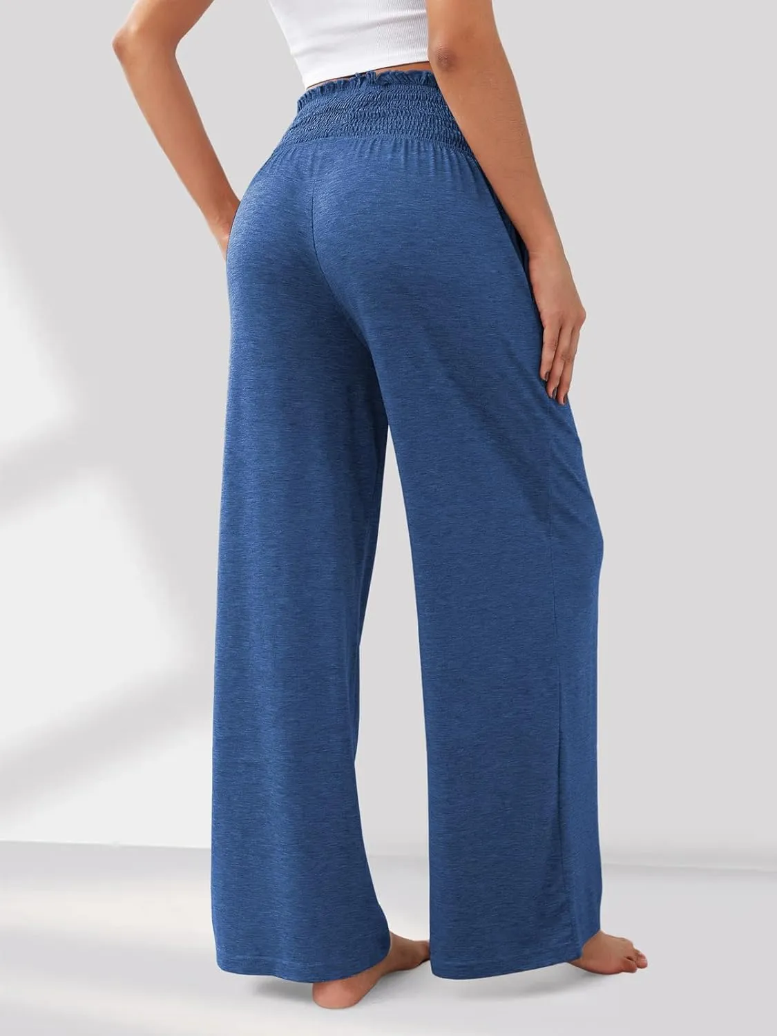 GEMLON Women's Palazzo Pants High Waisted Elastic Wide Leg Casual Lounge Pants with Pockets