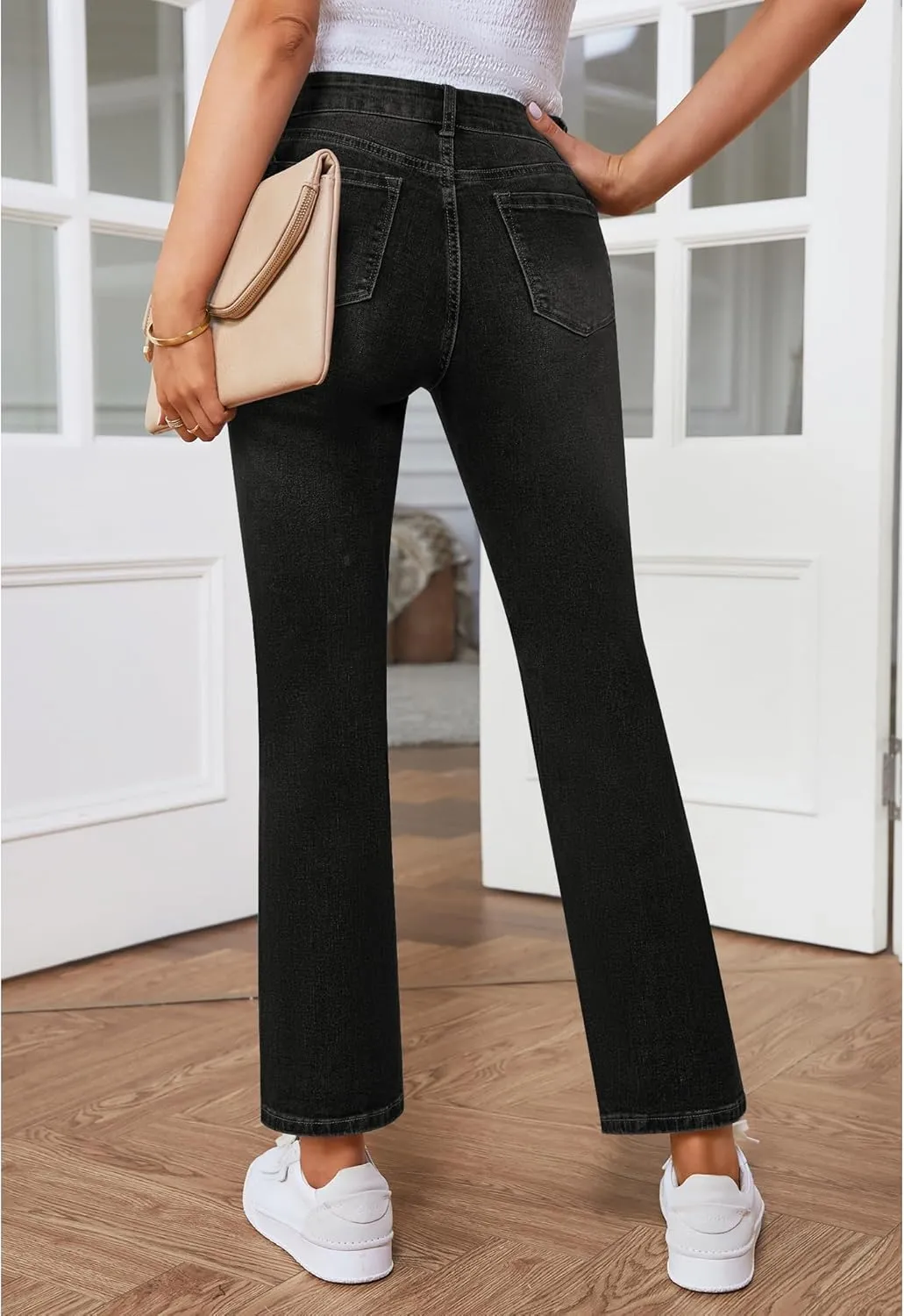 GRAPENT Jeans for Women High Waisted Distressed Straight Leg Ripped Jeans Stretchy Denim Pants Western Outfit 90s