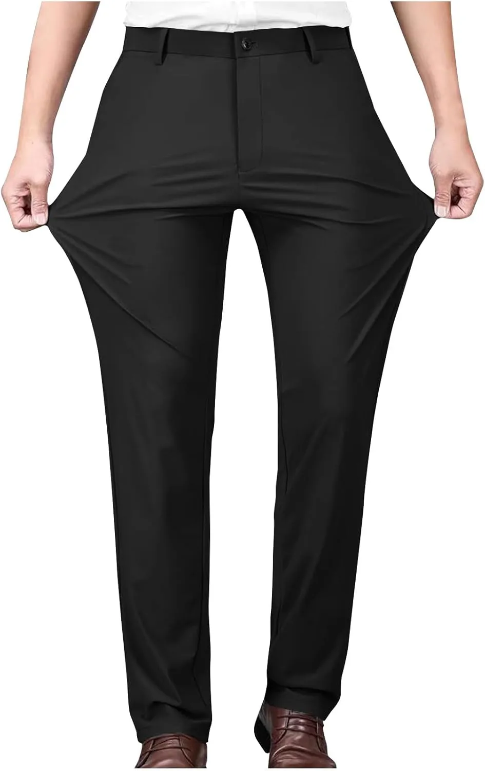 Mens Dress Pants Trendy Solid Color Business Suit Pants Casual Straight Leg Office Pants Lightweight Slim Fit Trousers