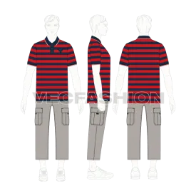 Mens Striped Polo Neck