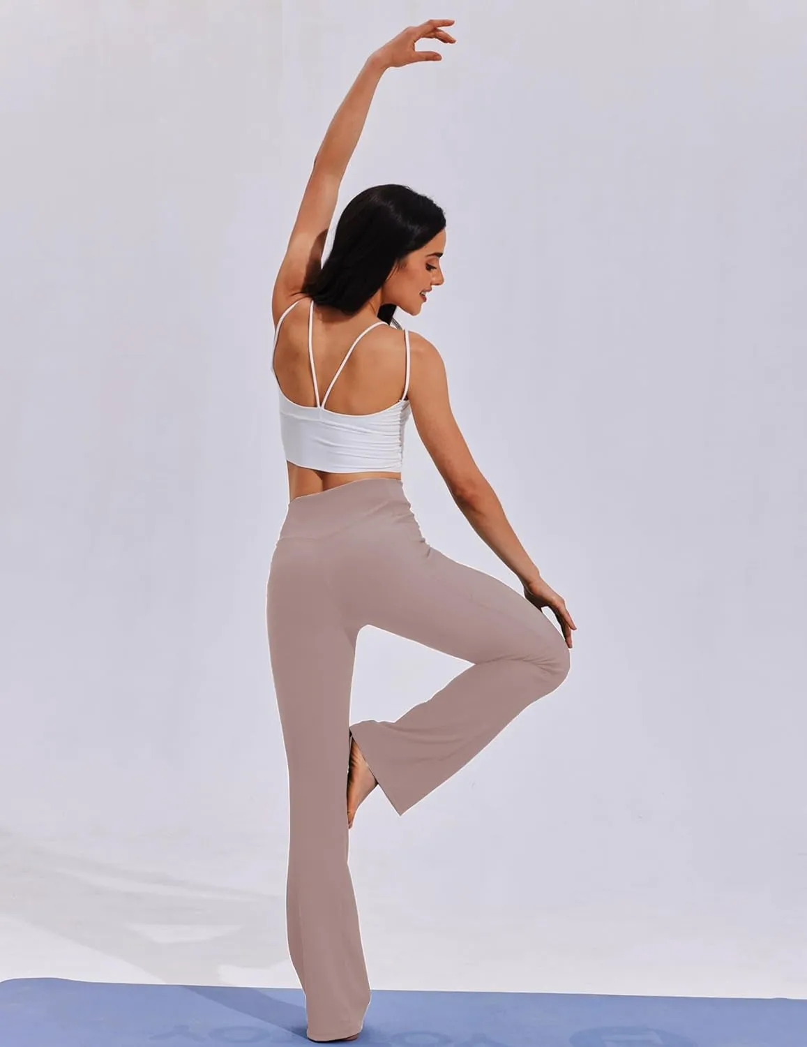 PINSPARK Womens Flare Yoga Pants Ribbed Bootcut Leggings High Waisted Flares Bottom Workouts Pants with Pockets