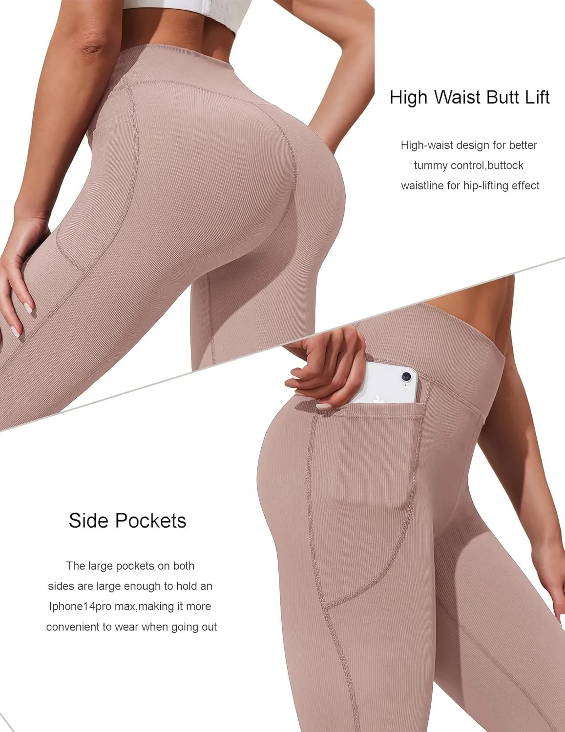 PINSPARK Womens Flare Yoga Pants Ribbed Bootcut Leggings High Waisted Flares Bottom Workouts Pants with Pockets
