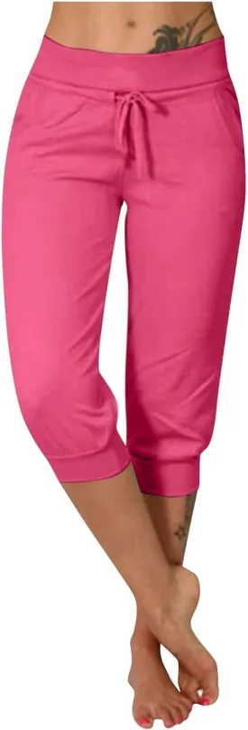 Plus Size Capris for Women Drawstring High Waisted Athletic Capri Joggers Cinch Bottom Yoga Sweatpants with Pockets