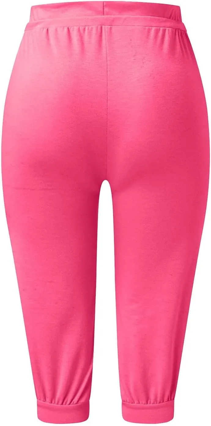 Plus Size Capris for Women Drawstring High Waisted Athletic Capri Joggers Cinch Bottom Yoga Sweatpants with Pockets