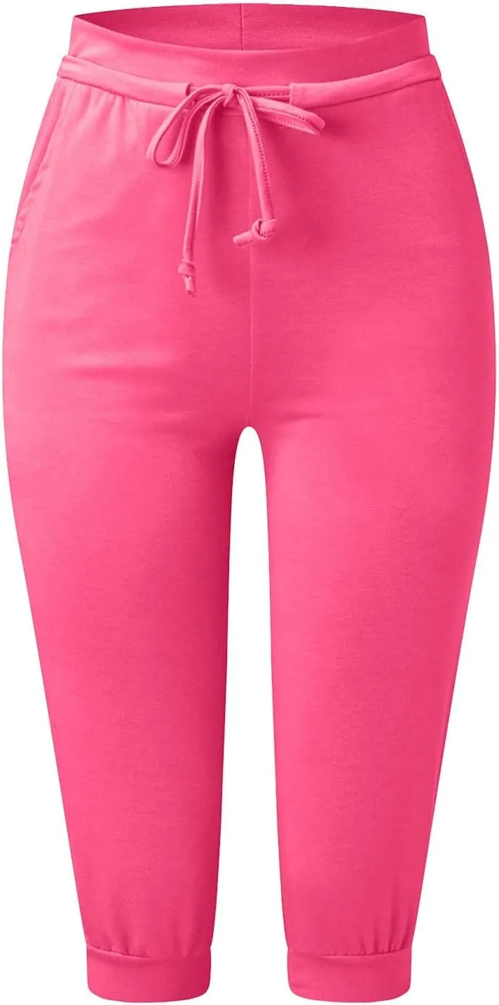 Plus Size Capris for Women Drawstring High Waisted Athletic Capri Joggers Cinch Bottom Yoga Sweatpants with Pockets