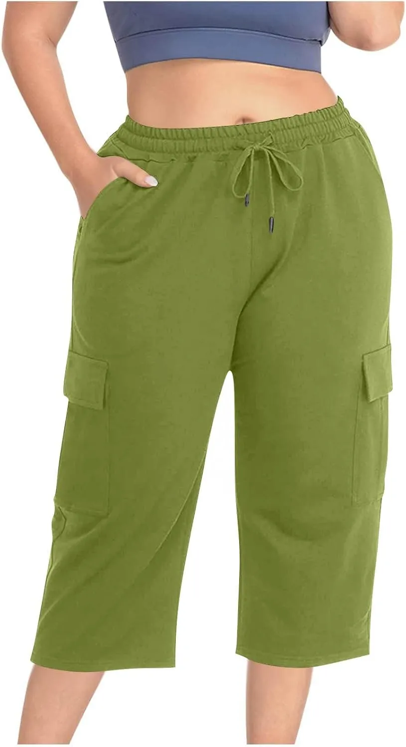 Plus Size Cargo Pants Women Stretch Loose Fit Casual Capris Summer Lightweight Quick Dry Travel Outdoor Hiking Pants