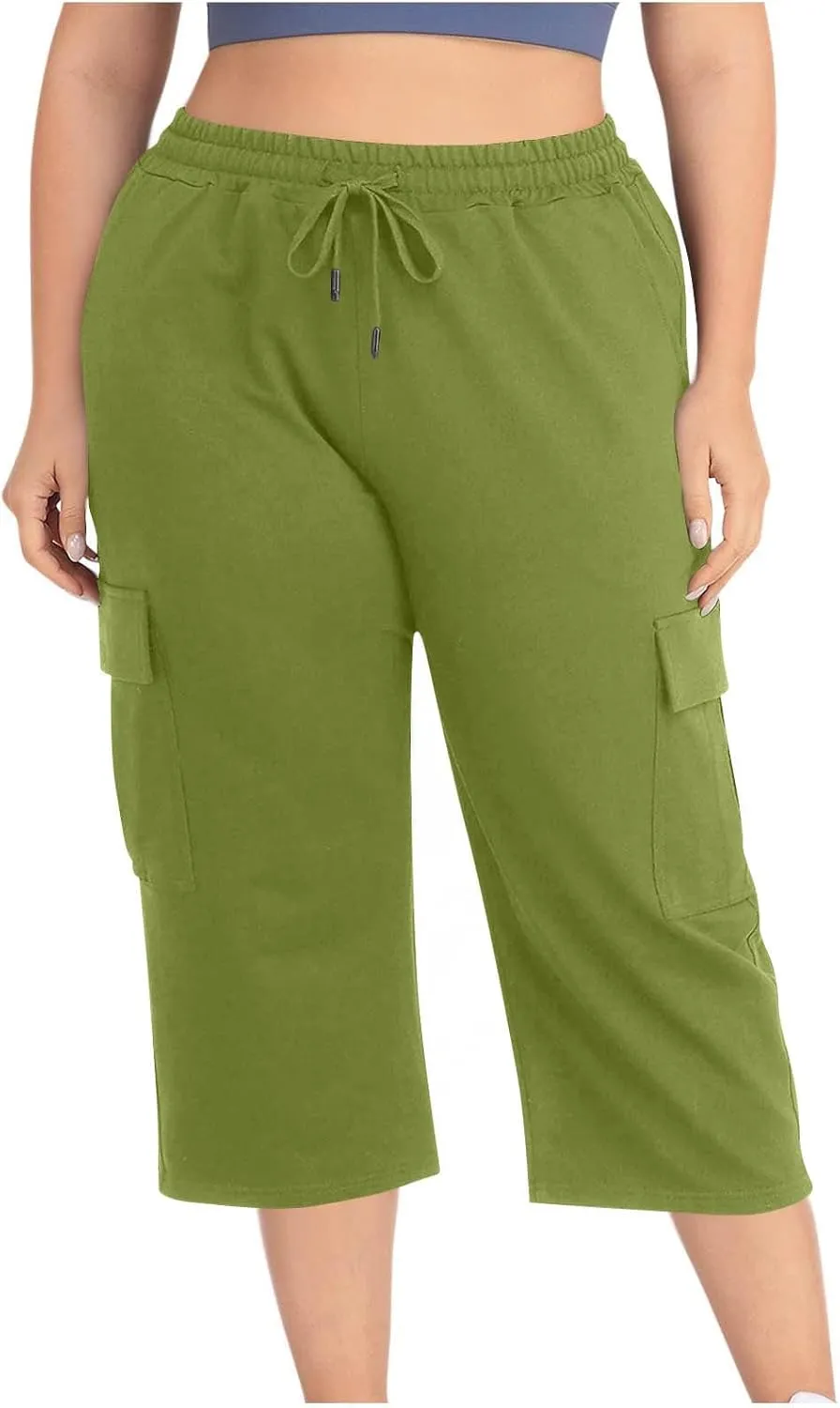 Plus Size Cargo Pants Women Stretch Loose Fit Casual Capris Summer Lightweight Quick Dry Travel Outdoor Hiking Pants