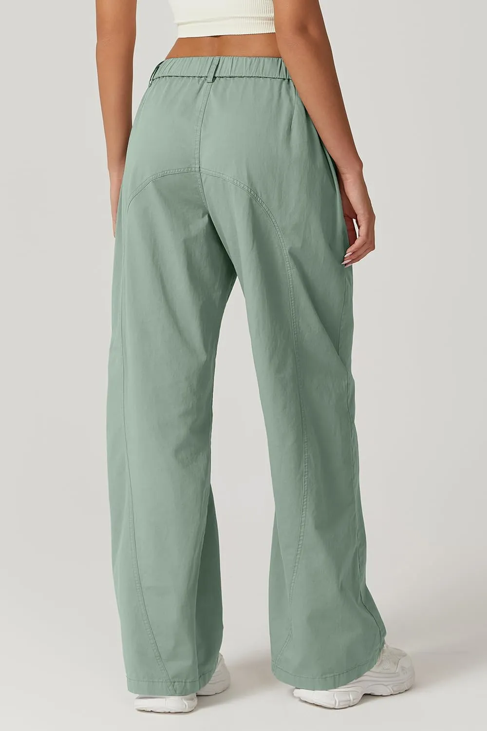 QINSEN Womens Zip Front Wide Leg Long Pants High Waist Causal Cargo Pants Cotton Pocket Palazzo Pants