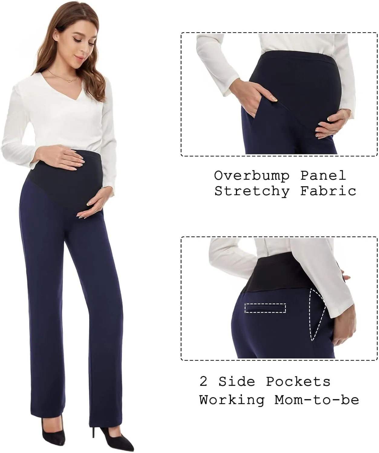 Tapata Women's Maternity Pants 28" 30" 32" Bootcut Dress Pants with Pockets Over Belly Pregnancy Work Pants Over-Bump Casual