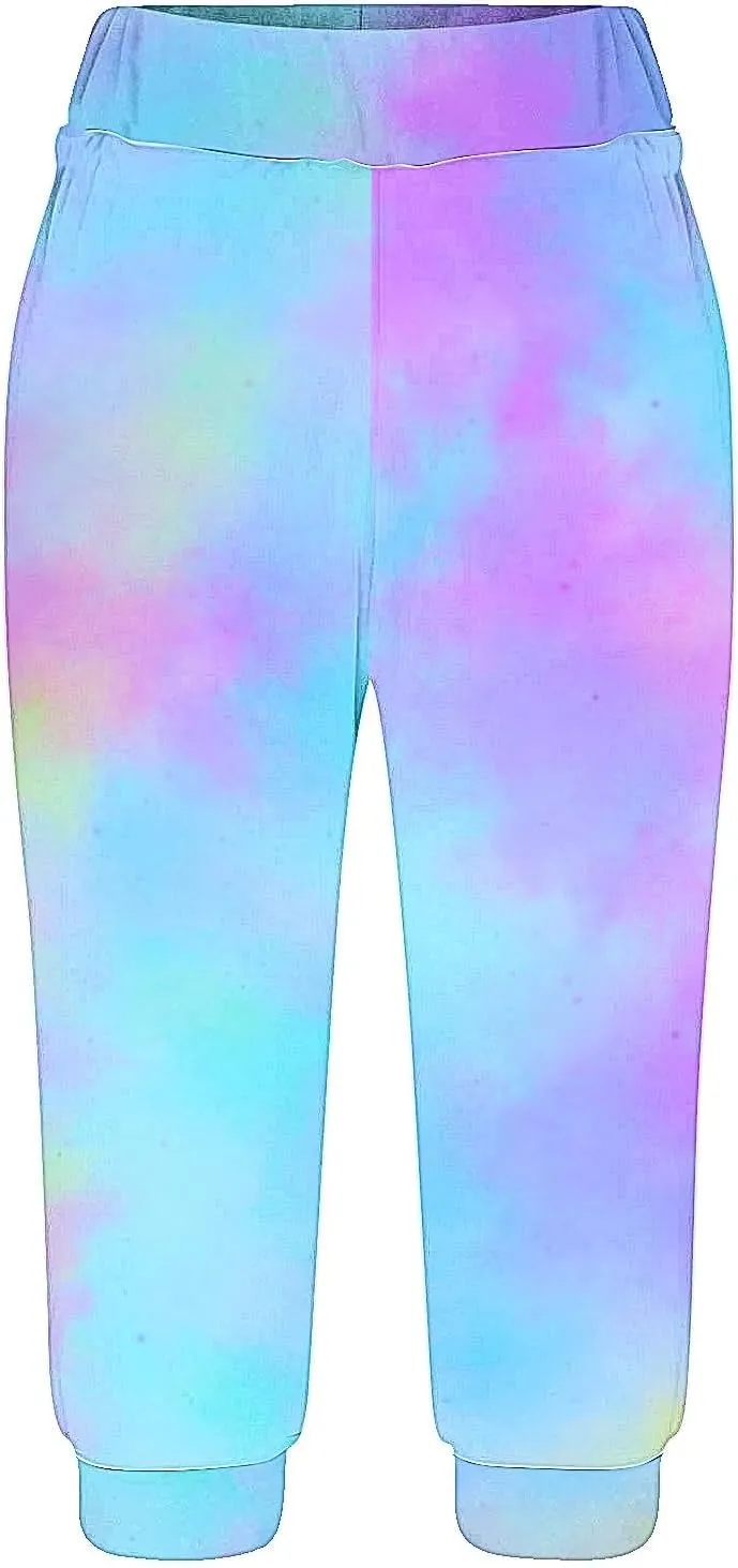Women Irregular Striped Capris Pant Summer High Elastic Gaucho Sweatpants Side Pocket Yoga Trouser Lightweight Pants