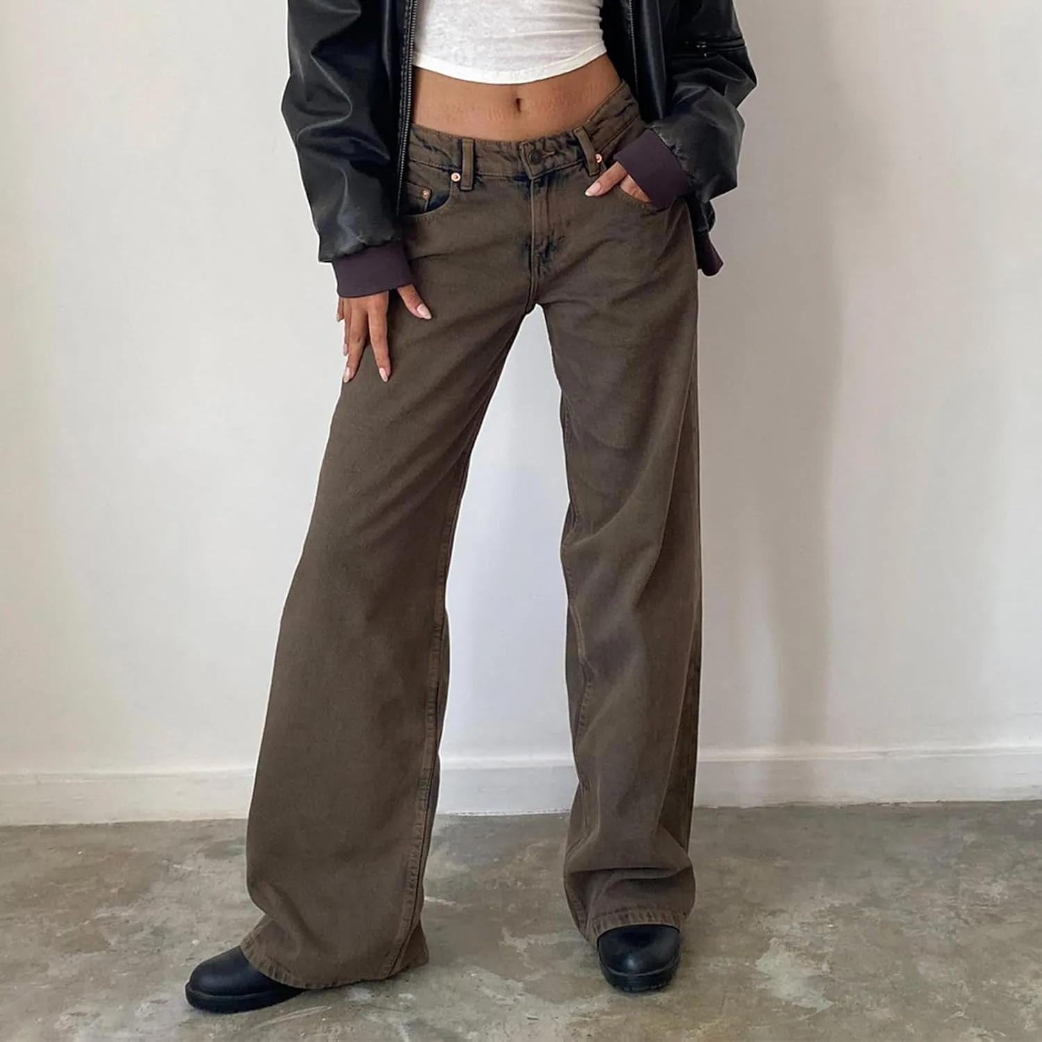 Women Low Waist Baggy Jeans Wide Leg Boyfriend Denim Pants Y2k Casual Vintage Trendy Loose Fit Trousers Streetwear